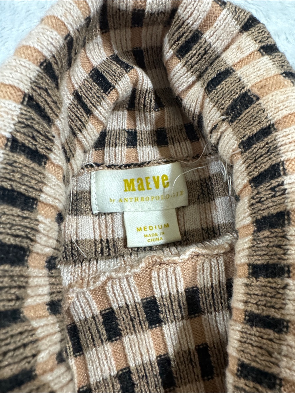 Maeve Beige & Black Check Ribbed Turtleneck Sweater - Picture 2 of 7